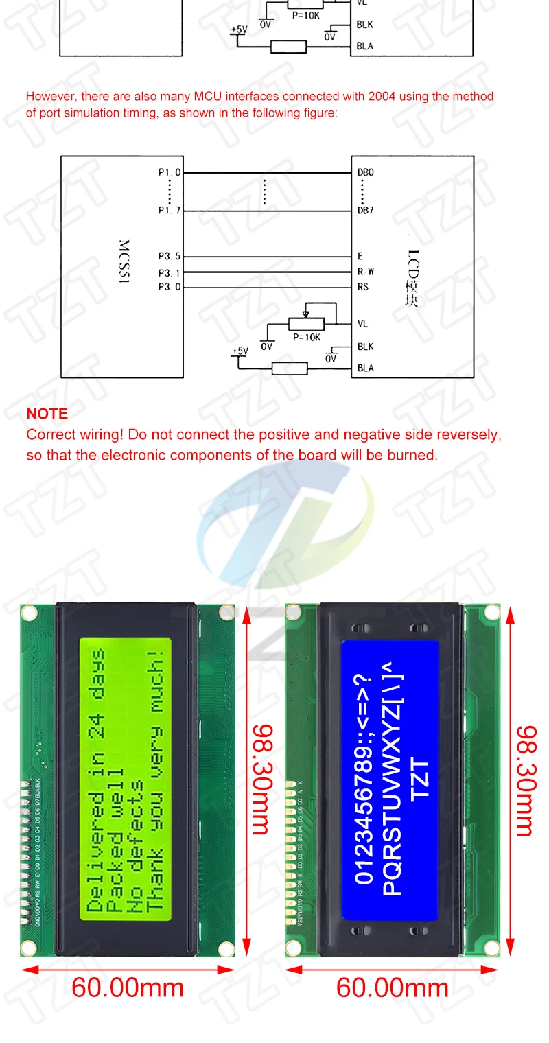 TZT LCD1602 LCD 1602 LCD2004 LCD 2004 LCD12864 LCD0802 Modul Blau Grüner Bildschirm 16x2 20X4 Zeichen LCD-Anzeigemodul HD44780 – Detail 13