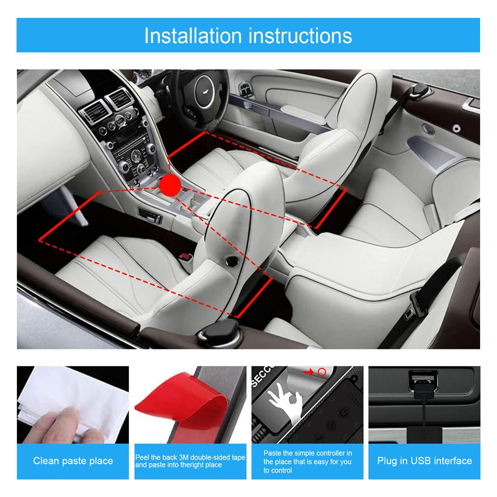 4pcs Automotive Interior Decorative Lights LED Car Foot Light 12 LED Atmosphere Lamp Ambient Lamp Remote/Voice Control