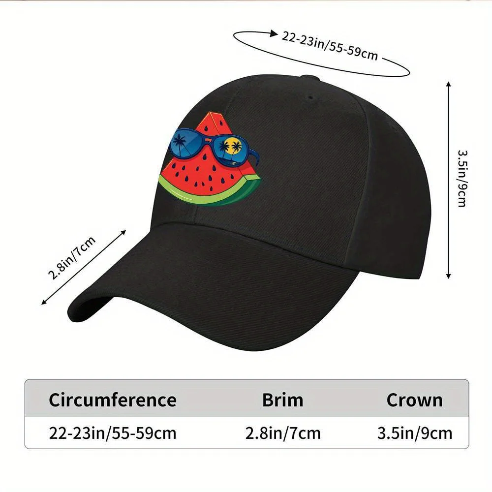 Watermelon And Glasses Summer Vibe Baseball Cap Adjustable Travel Hat