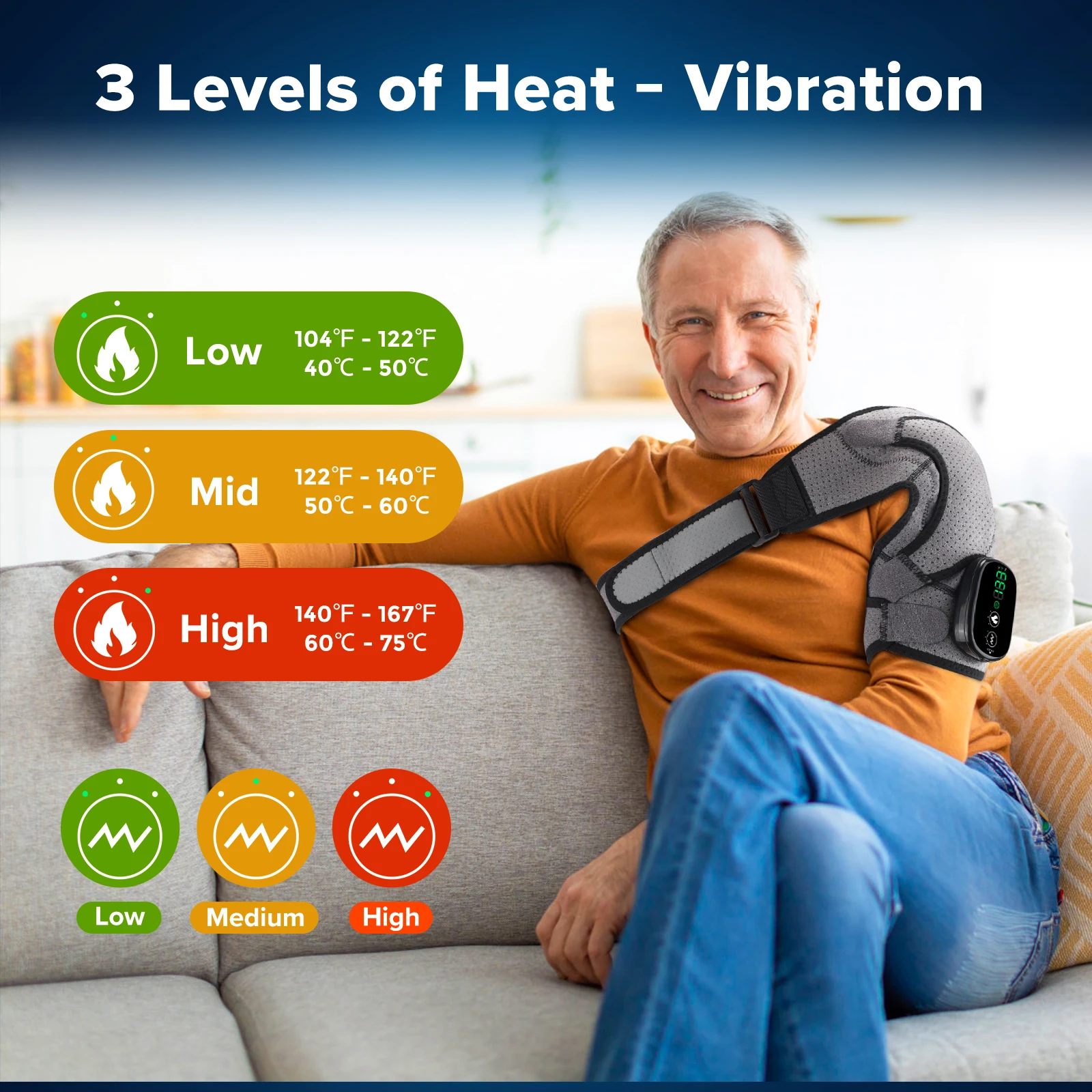 Heated Shoulder Wrap Vibration Wireless Electric Shoulder Heating Pad Massager 3 Vibration Temperature Settings LED Display