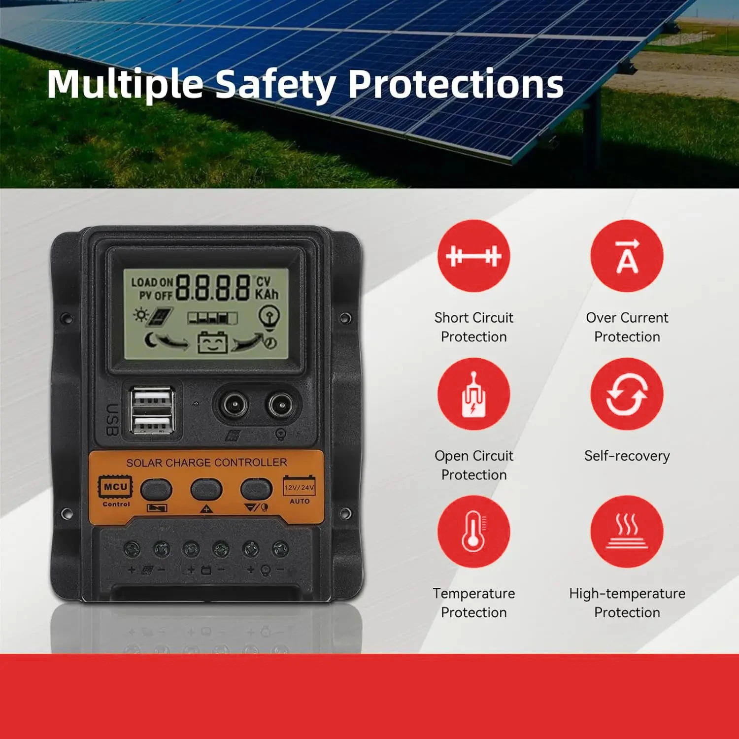 ECGSOLAX الشمسية جهاز التحكم في الشحن 12 فولت 24 فولت منظم الشحن للوحة طاقة شمسية بطارية الرصاص الحمضية 10A المزدوج USB 5 فولت 2.5A الناتج #3