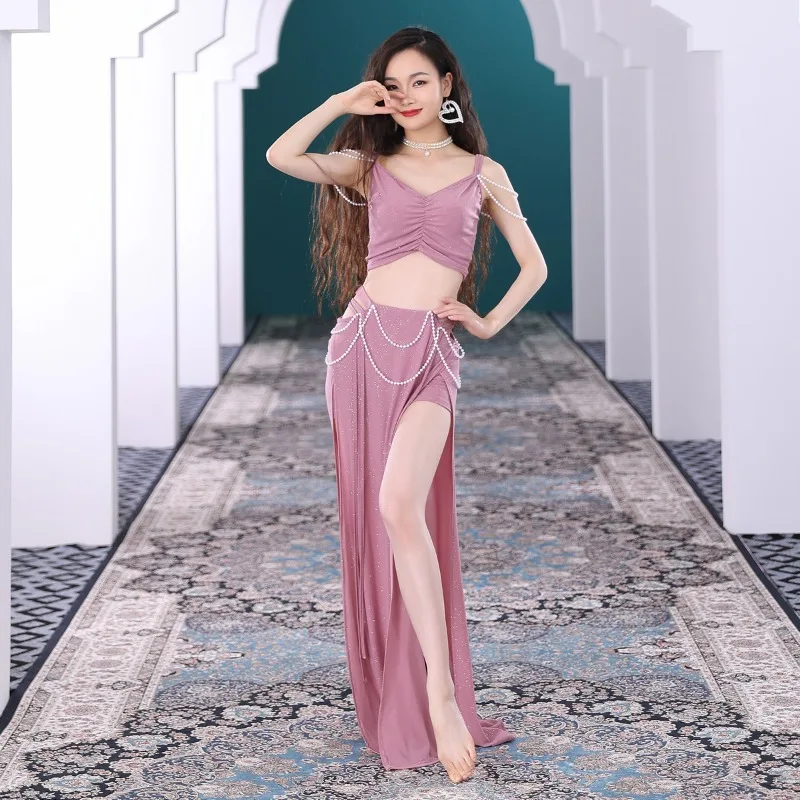 Customized Belly Dance Costumes Palace Style Practice Clothes Eastern Dance Dress Sexy Set Long Skirt Female Top Skirt Necklace