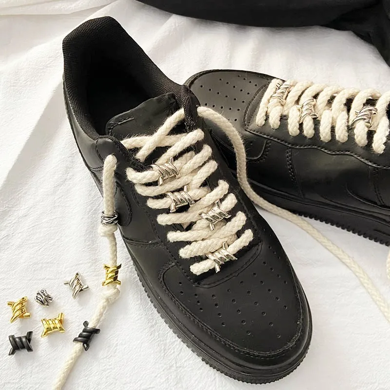 1 Pair Luxurious for Metal Buckles Wire Thorn Knot Shoe Decorative Flower Sneakers Iron Ring Shoelaces Shoe Charms Accessories