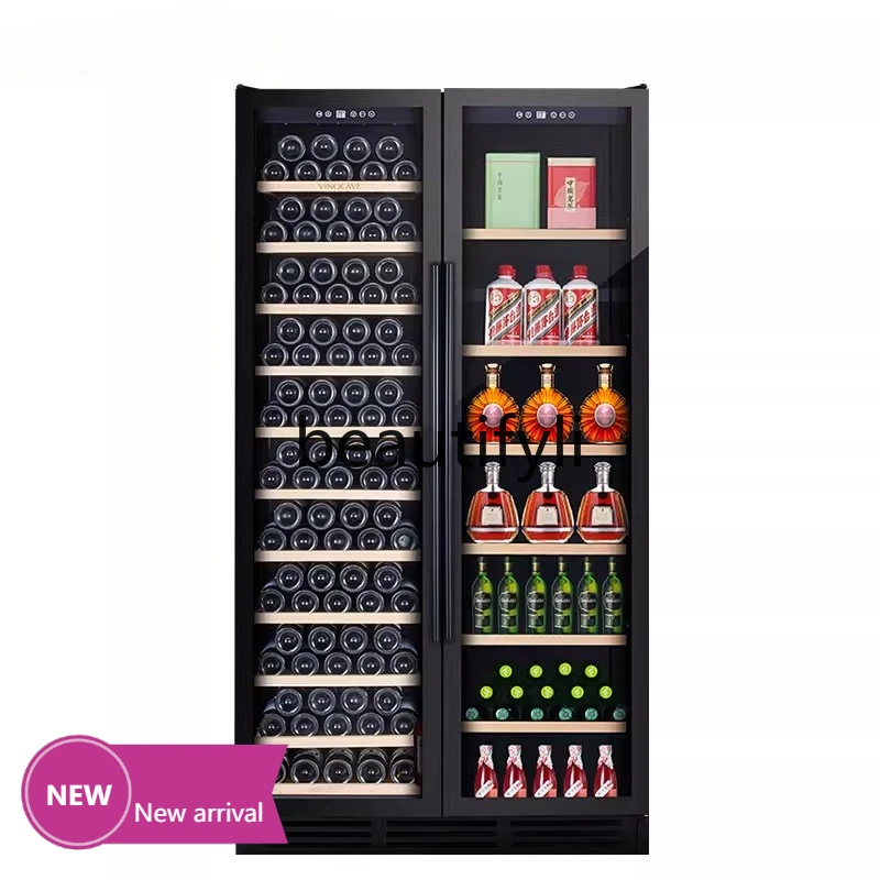 

New red wine cabinet constant temperature wine cabinet household ice bar embedded double door X