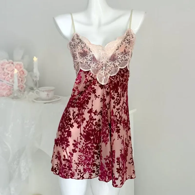 

Sexy Lace Patchwork Camisola Lingerie Nighty Wedding Dress Sleep Wear Nightdress Clothes Women's Nightgowns Sexy Nightwear