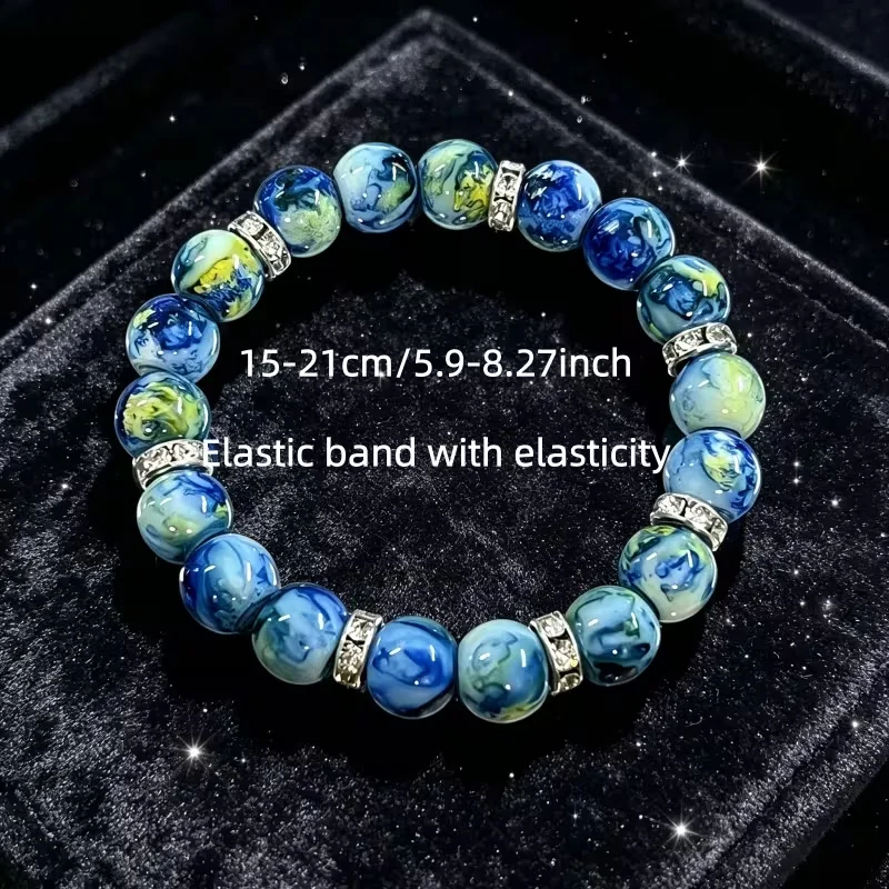 Retro oil painting series bead-covered car hand lever accessories, featuring Van Gogh's 