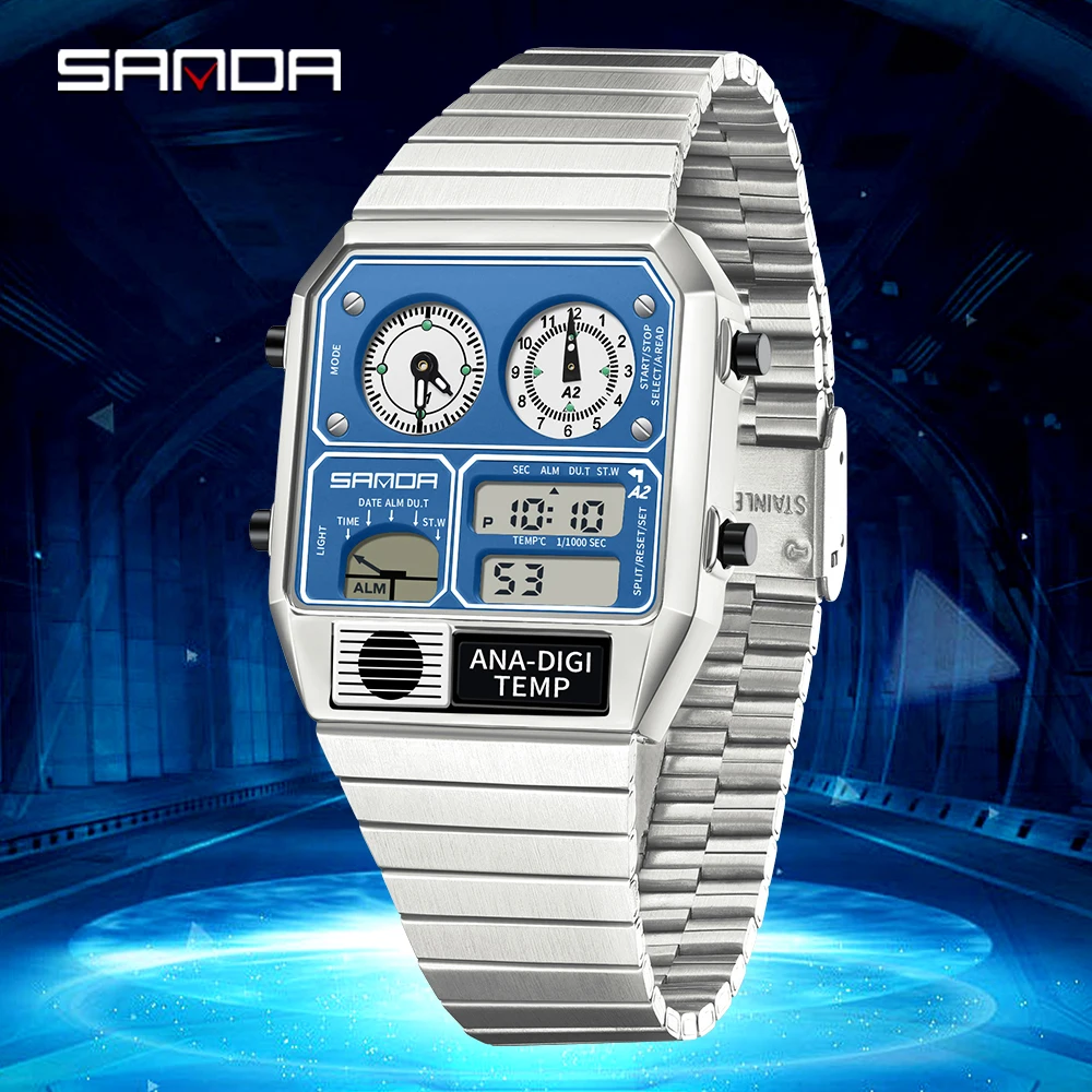 

SANDA New 3192 Fashion Square Men's Electronic Watch Multi functional Waterproof Temperature Chronograph Men's Electronic Watch