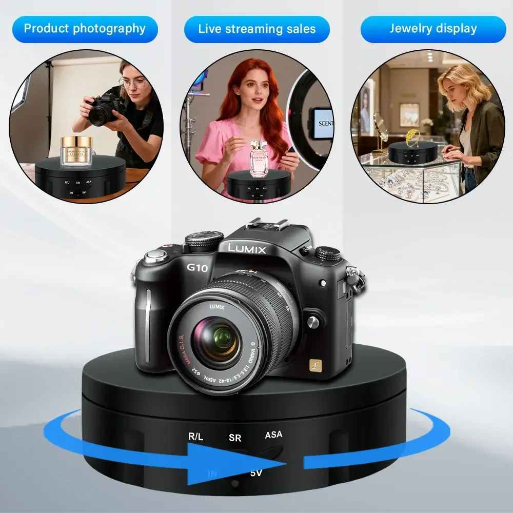 360° Degree Electric Rotating Turntable Display Stand Tabletop Mirror Jewelry Holder 145mm for Photography Video Shooting Props
