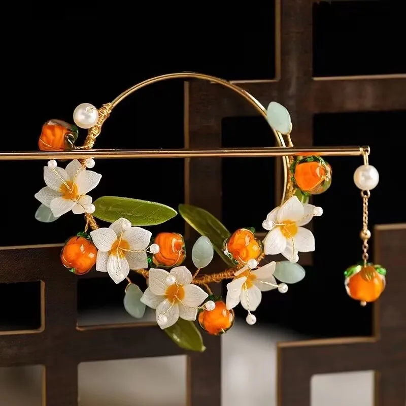 

Womens Hairstick Orchid Flower with Gel Fruit Fringe Hairpin