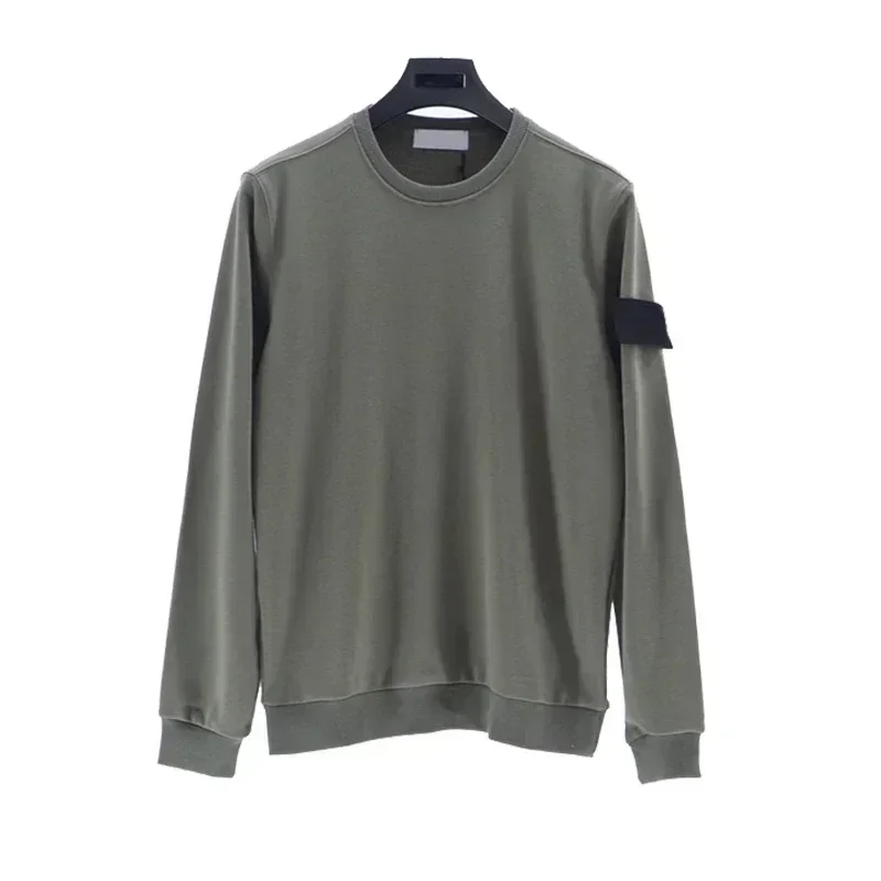 Men'S Solid Color Long-Sleeved Sweater Spring and Autumn Cotton Loose Comfortable Stone Sleeve Label Men and Women'S Sweater