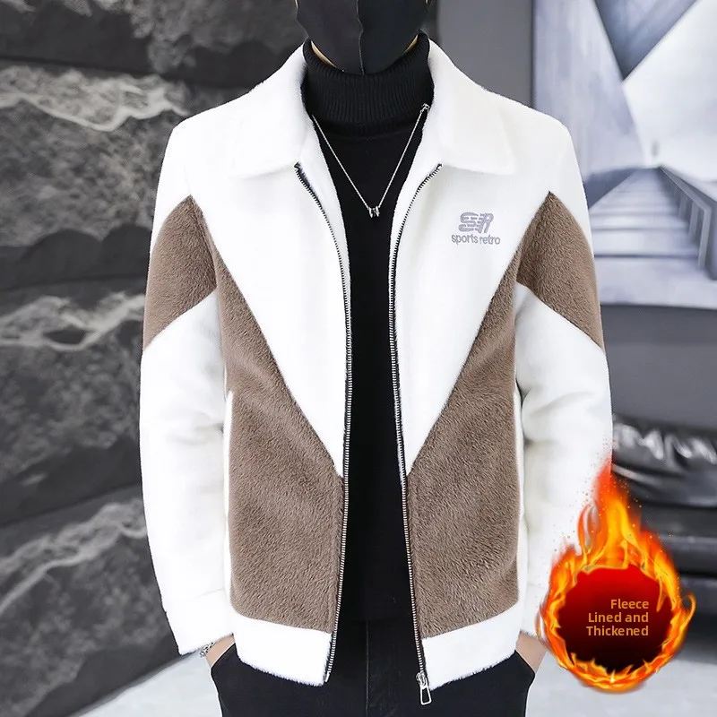 

Men's Winter Fce Lined Thi Warm Jaet ort Sle Faionable Turn-down Collar Coat Regular Fit Long Sve Urban Sle