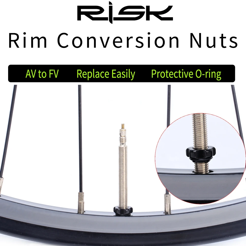 Fotografia 5: Porcas de Conversão de Aro de Bicicleta RISK AV para FV com O-ring Protetor, Substituição Fácil com Chave, Acessórios para Bicicletas MTB e de Estrada