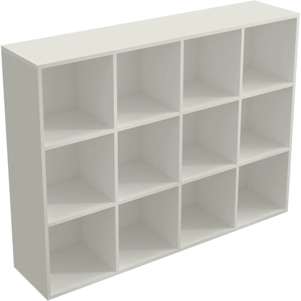 

12-cube Storage Shelf Bookcase - Wooden 3-tier Floor Standing Open Bookshelf For Home And Office, Display Cabinet, Warm White