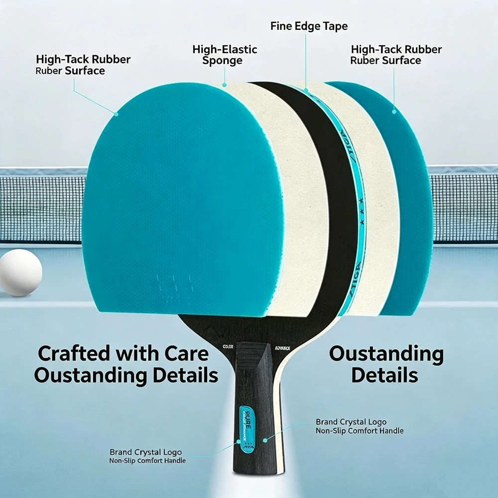 STIGA 3‑Star Table Tennis Racket 5‑Ply Pure Wood Blade Double‑Sided Reverse Rubber Ping Pong Paddle Colorful Table Tennis Bat