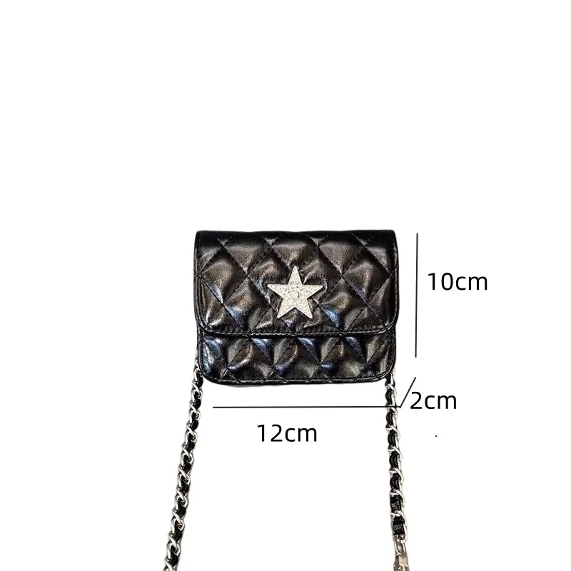 New Female Shoulder Bas Leisure Trend Small Crossbody Bag Silver with Diamond Stars Rhombic Lattice Chain Bag Fashion Square Bag