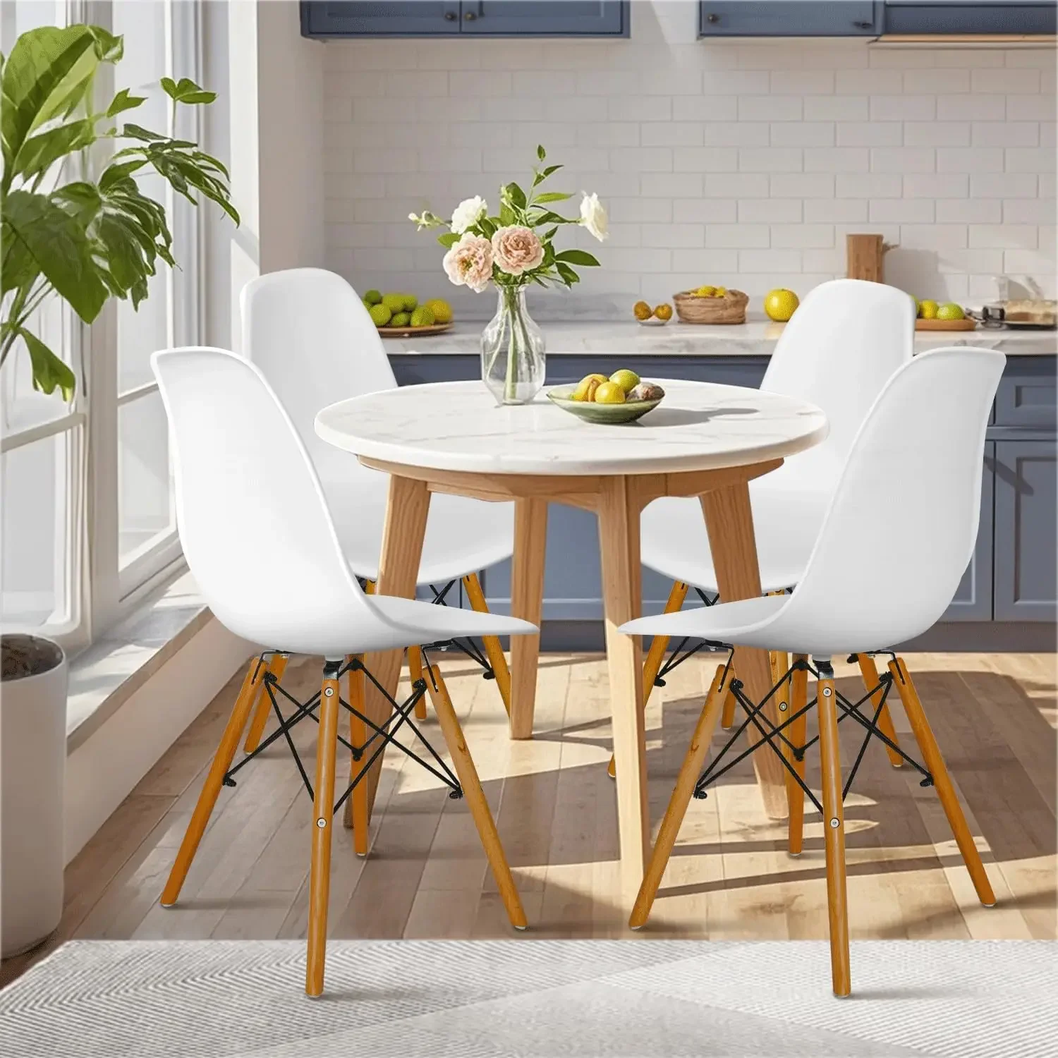 Modern Style Dining Chairs, Mid Century Plastic Dining Chair with Wood Legs, for Kitchen,Dining,Bedroom,Living Room image 3