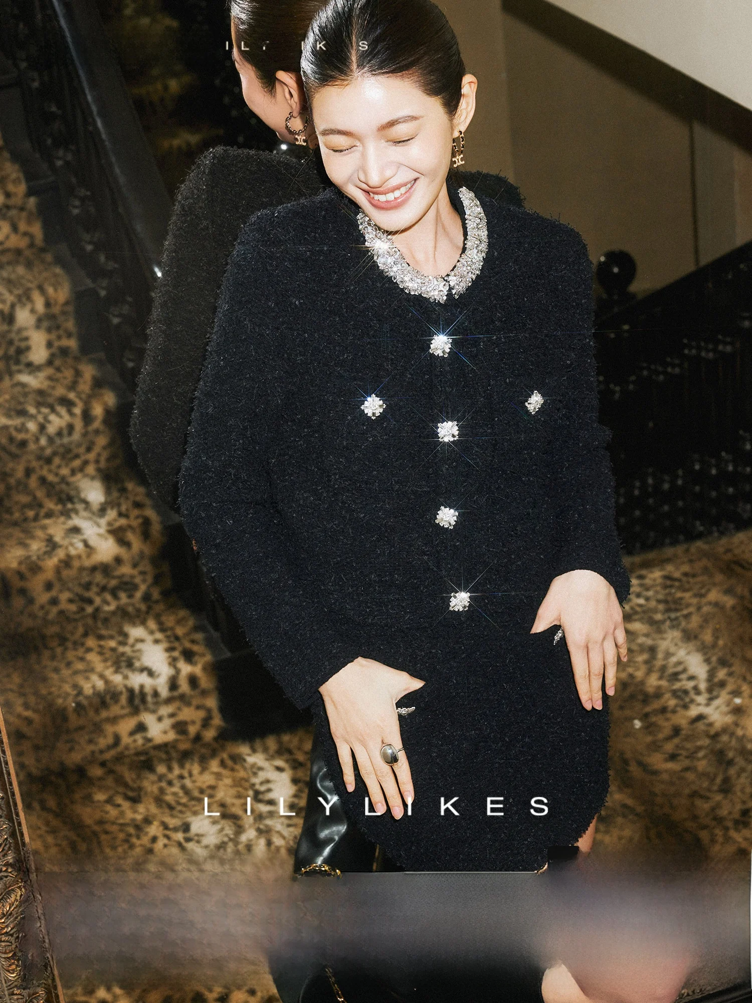 

Lilylikes Silk Heavy Work Water Diamond Collar Half Skirt Set Fashionable Cardigan Spring Autumn Winter Casual Style