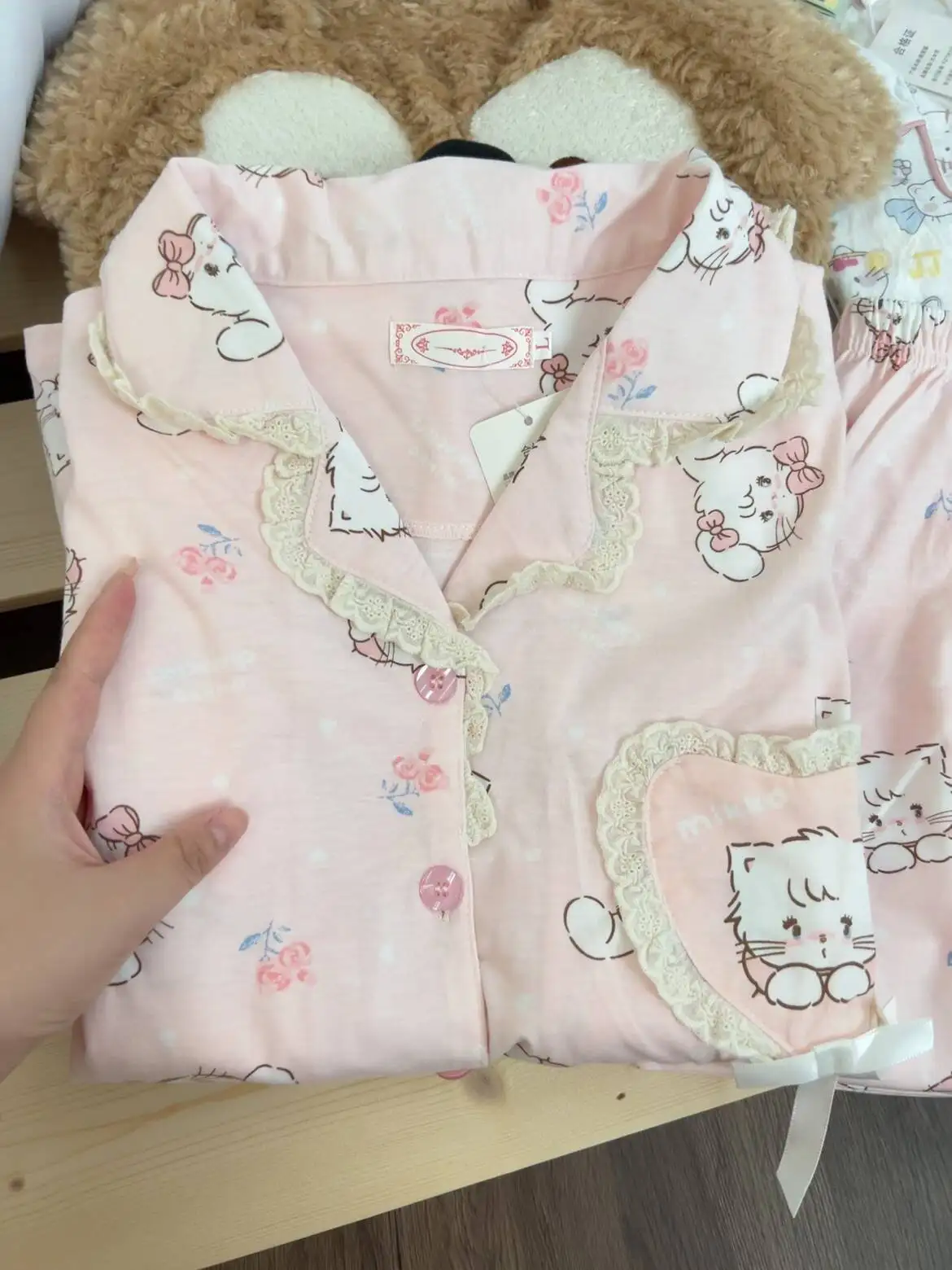 Pink Pure Cotton Long Sleeve Sleepwear Women's Cute Cartoon Home Clothes Outdoor Wearable Comfortable Pijama Set for Autumn