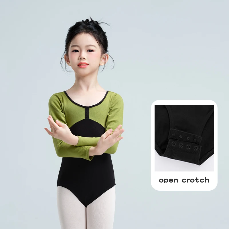 Body da balletto per ragazze adolescenti Body da ballo con giunture colorate Body da ginnastica a maniche lunghe Foderato Costumi di danza classica per bambini