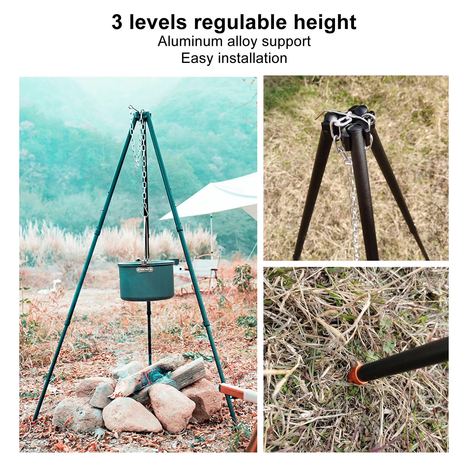 Camping Tripod Regulable Heigh - Camping Cooking Knife Set 评论和价格