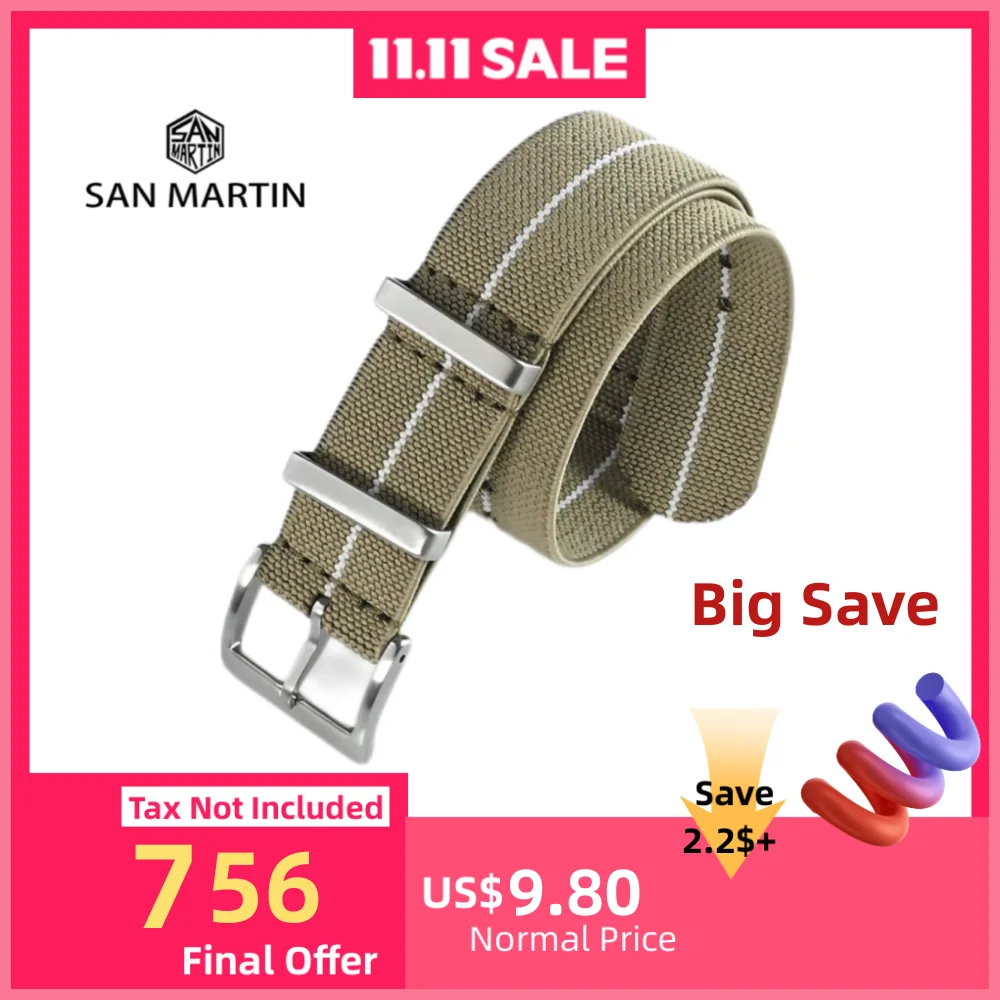 

San Martin Nylon Watchband 22mm Elastic Strap 20mm Premium Watch Bands For Wristband Men Women Sweat With Pin Buckle BD0001