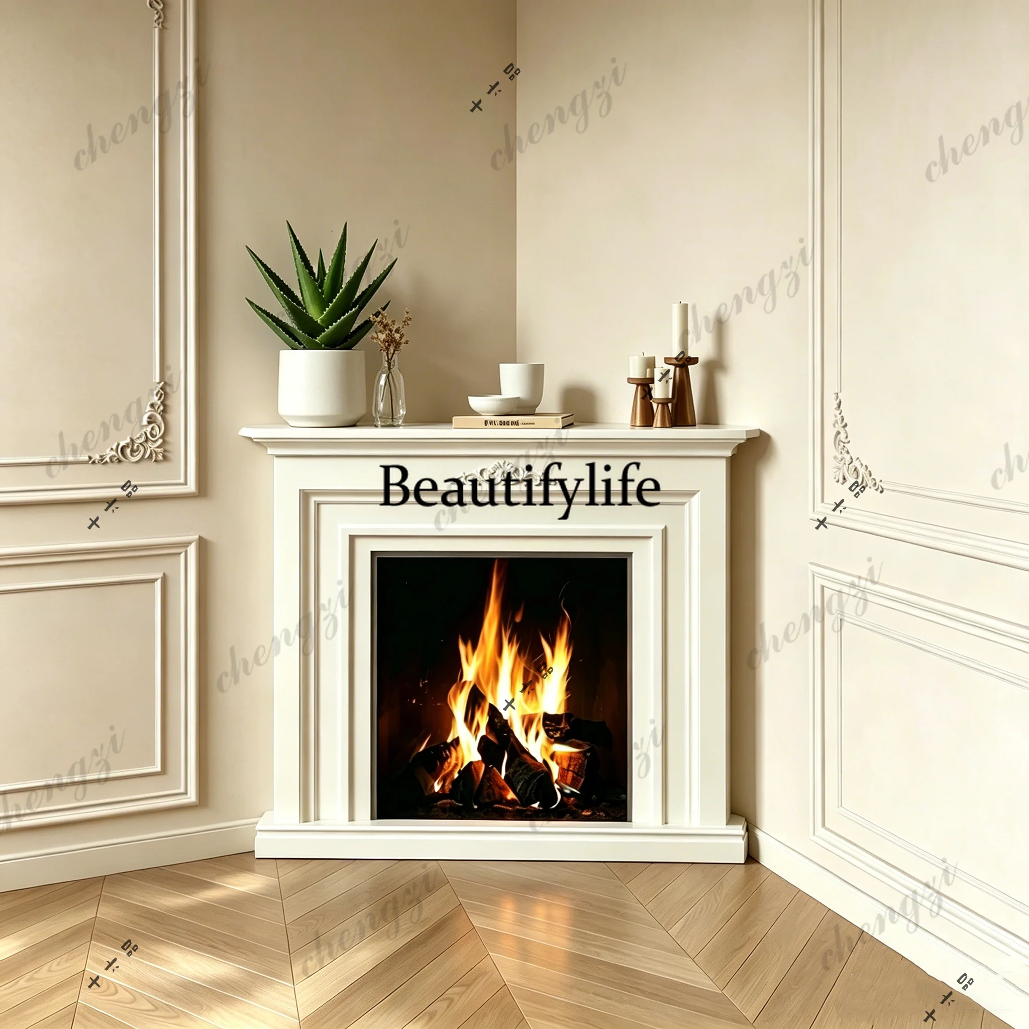 French Modern Solid Wood Mantel Custom Corner Mantel Cabinet, Mantel Corner Decorative Shelf