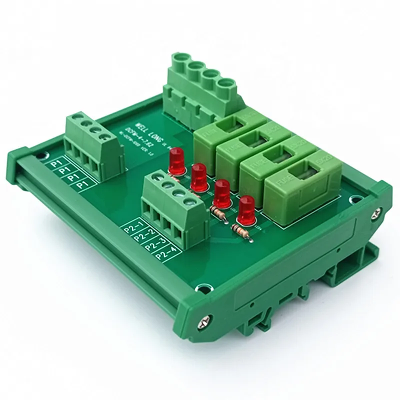 DIN Rail Mount 4 Position Fuse With Indicator Light Power Distribution Module Board, For 100-250VAC Fuse Holders 5x20mm(DxL)