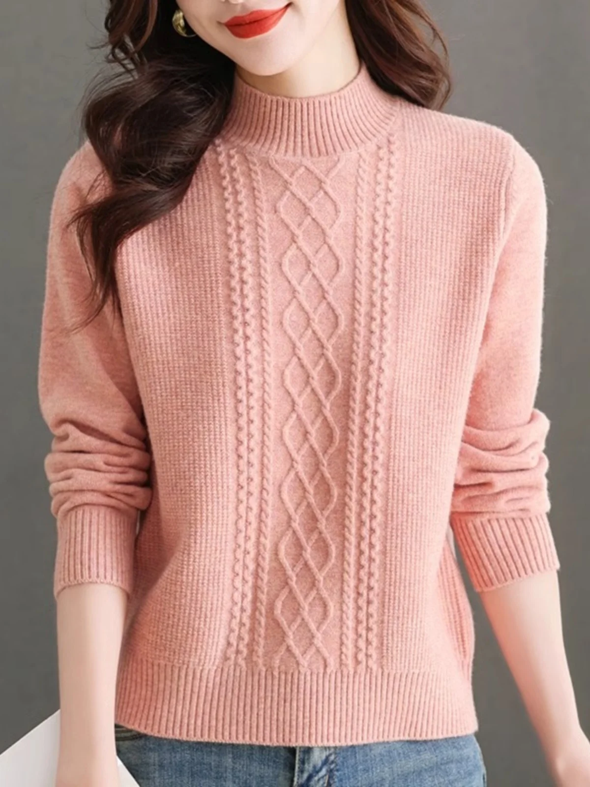 

Faionable Loose Knitted f-High Collar ort Sweater Women's Base irt Autumn Winter New Sle Mom's Top Warm Thermal