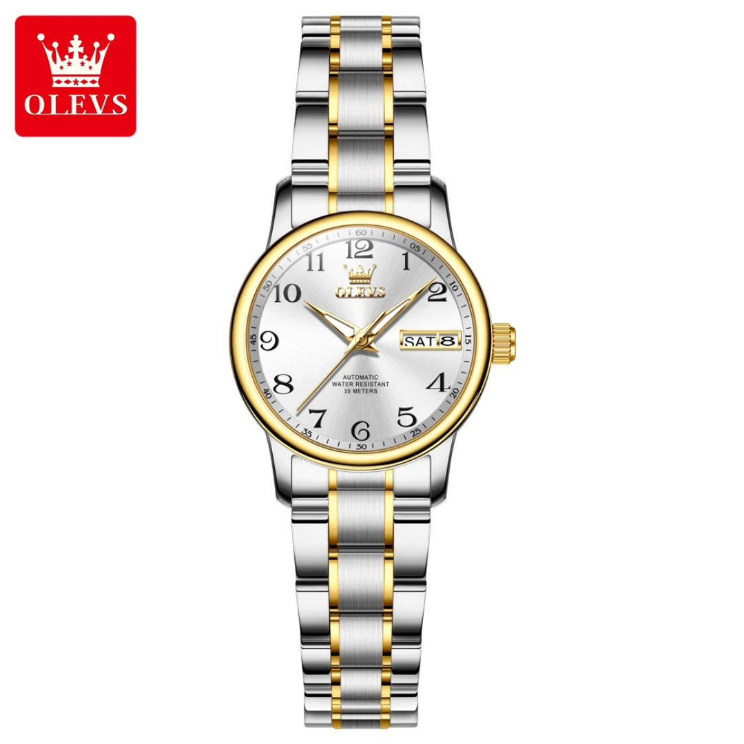 

OLEVS 7072, классические механические часы, подарок, ремешок для часов из нержавеющей стали, наручные часы с круглым циферблатом, календарь с дисплеем недели