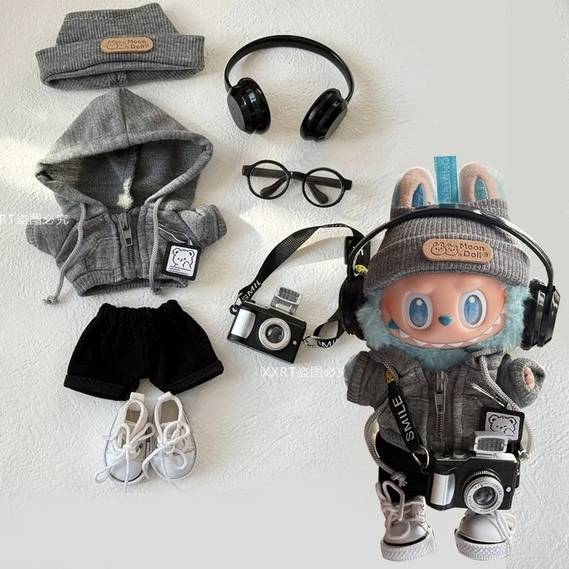 

Only Clothes Are Suitable For 15/17 Cm Vinyl Doll Gray Sweatshirt Hat Set Trendy Dolls Clothes Peripheral Accessories Clothing