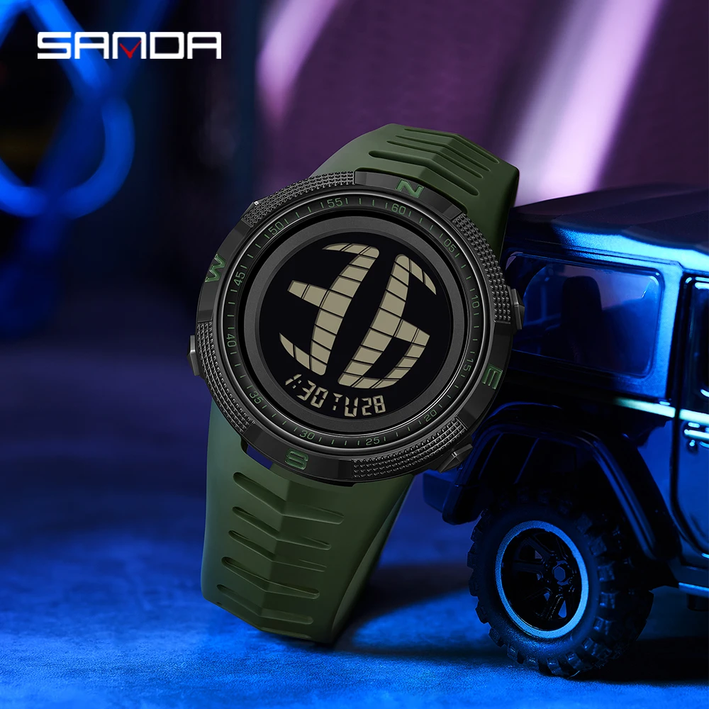 SANDA 6214 ファッションメンズ電子デジタル時計大型ダイヤルスポーツ防水 LED 学生電子時計目覚まし時計