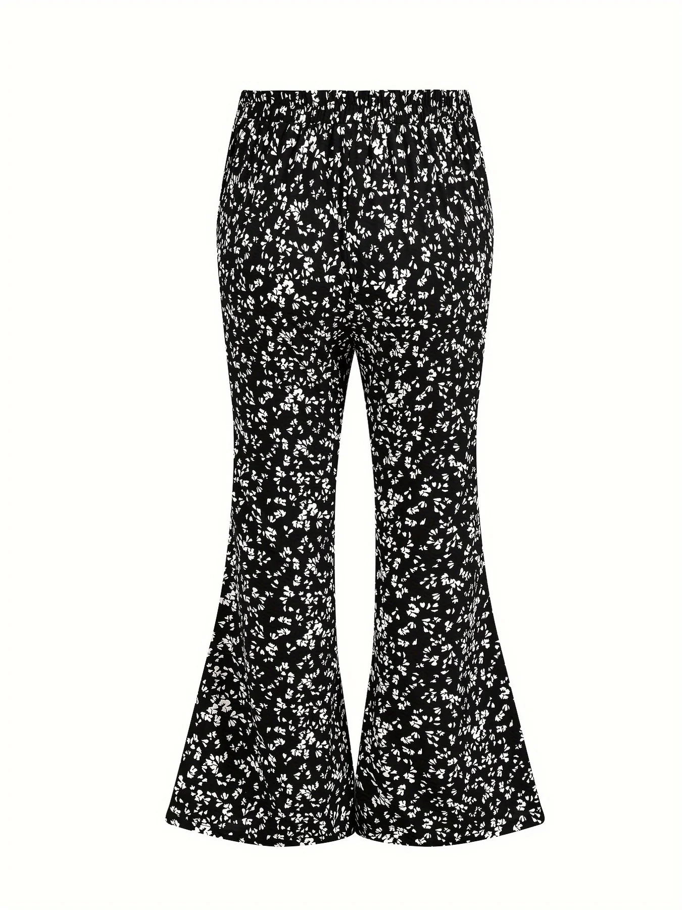 Plus Size Floral Bell Bottom Pants Women's High Waist Elastic Waist 70s Retro Flare Pants Free Shipping