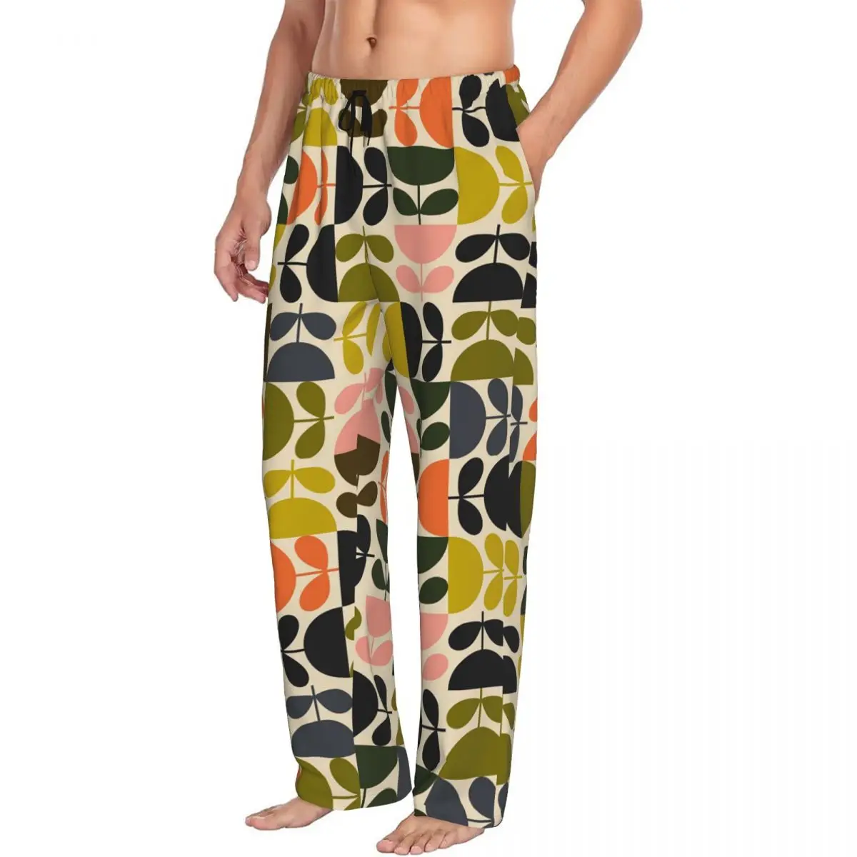 Custom Flower Stem Orla Kiely Pattern Men Pajama Pants Lounge Sleep Sleepwear Bottoms with Pockets