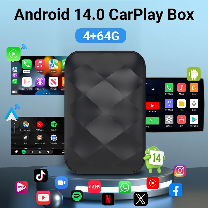 Acodo 2025 Android 14 3в1 CarPlay Ai Box Беспроводной Android Авто USB-адаптер для Youtube Netflix Универсальный ТВ-приставка Plug And Play