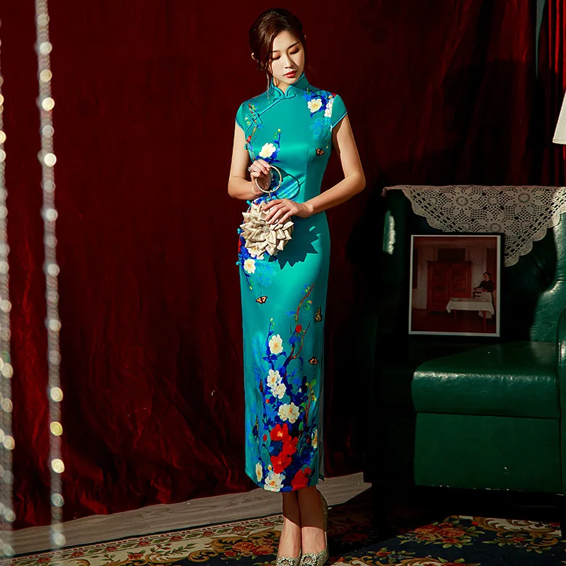 Yourqipao Summer 2023 Mid-length Cheongsam Dignified Performance Catwalk Qipao Chinese Traditional Style Evening Dress for Women