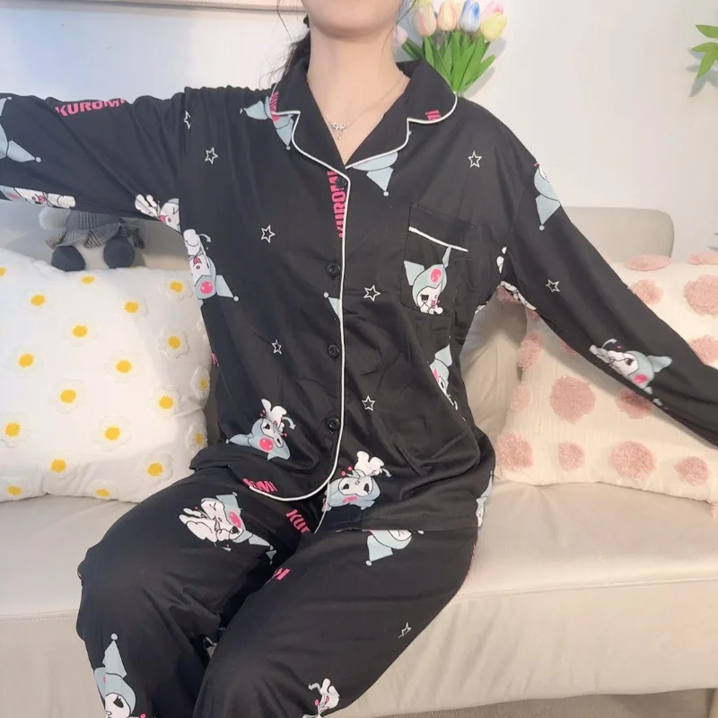 Black Kulomi pajamas cardigan set spring new Sanrio loungewear can be worn outside cartoon casual girl style loungewear