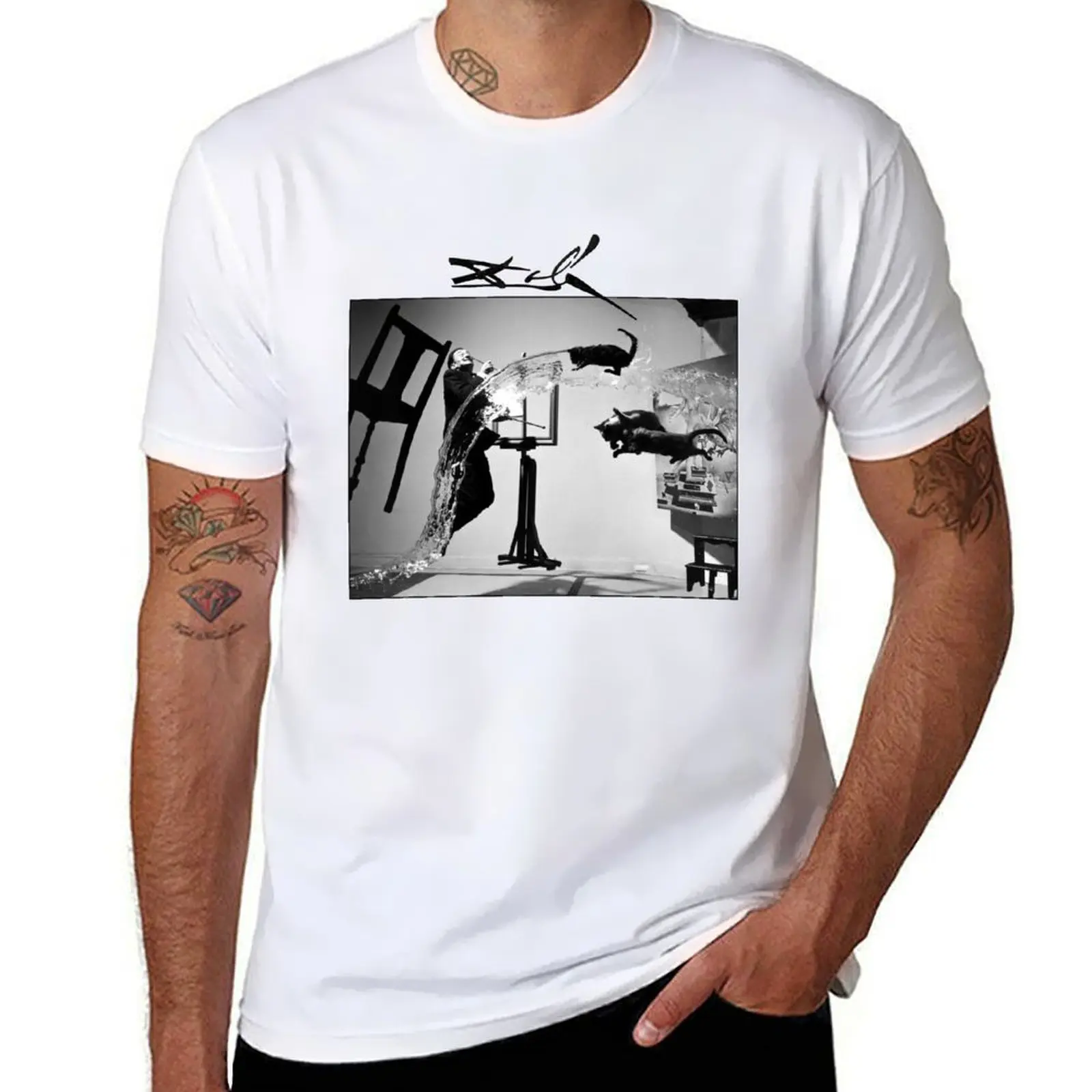 Dali Tshirt - Dali Atomicus T-Shirt by Philippe Halsman T-Shirt Short sleeve tee quick drying workout shirts for men