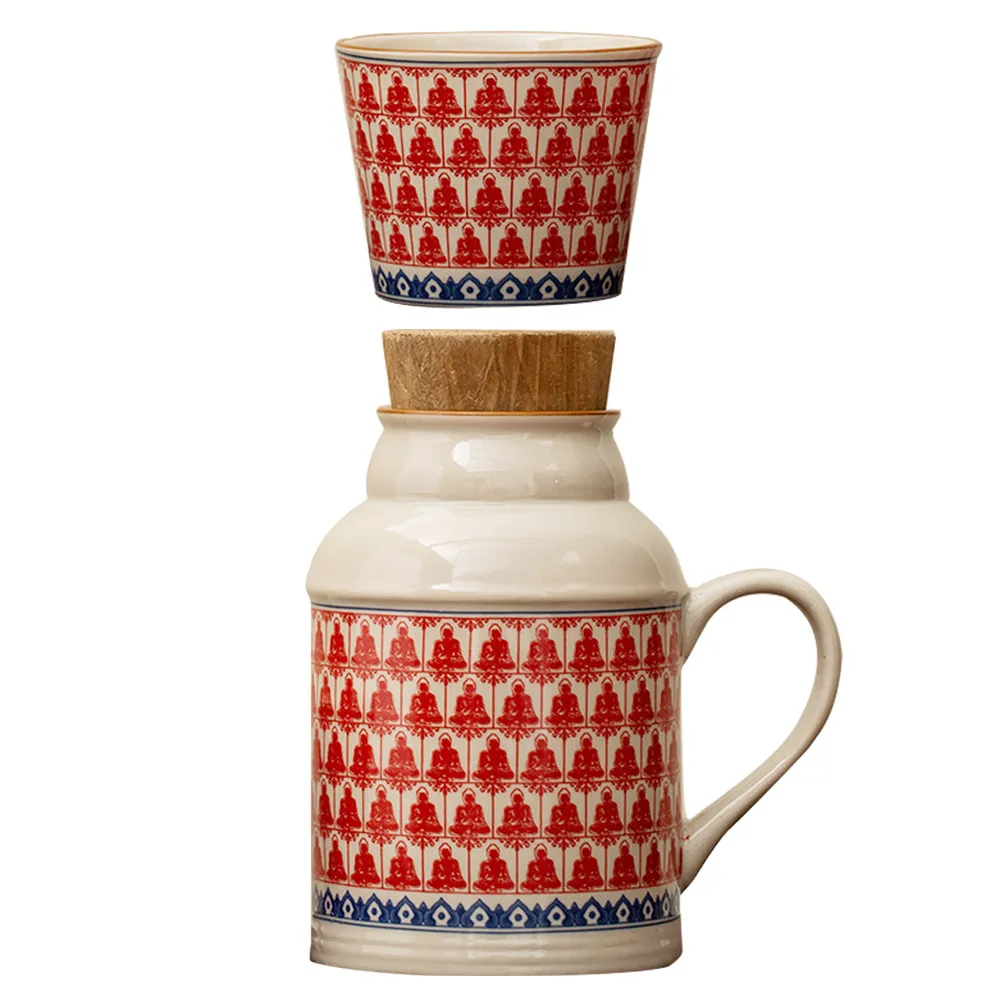 1Set Ceramic Kettle and Cup Set Vintage Style Distressed Finish Cork Stopper Leak Proof Teaware Set for Home Office Hot Cold