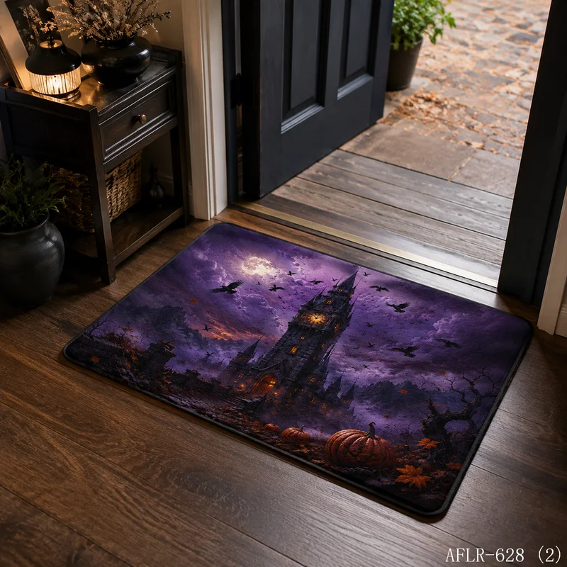 VIKAMA Halloween Ghost Castle Doormat, Gothic-Style Bathroom Doormat, Indoor/Outdoor Non-Slip Entryway Rug, Home Decor