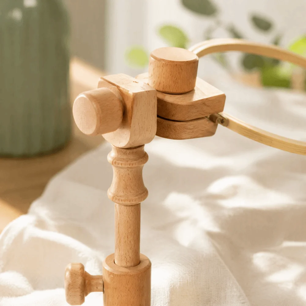 Adjustable Height Extender Embroidery Hoop Stand Beech Wood 360° Rotatable Cross Stitch Ring Frame Tabletop Seat Frame