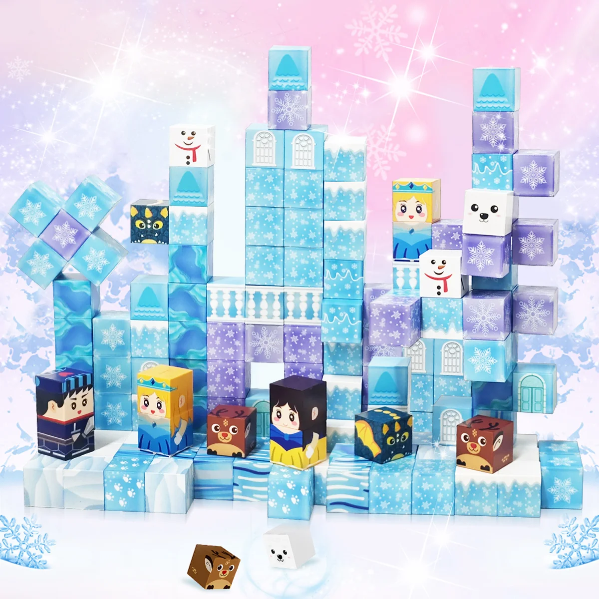 Ice and Snow World Magnetic Block Set, Ice and Snow Magic Castle Theme, Princess, Knight, Snowman Magnetic Blocks, Magnetic Blo
