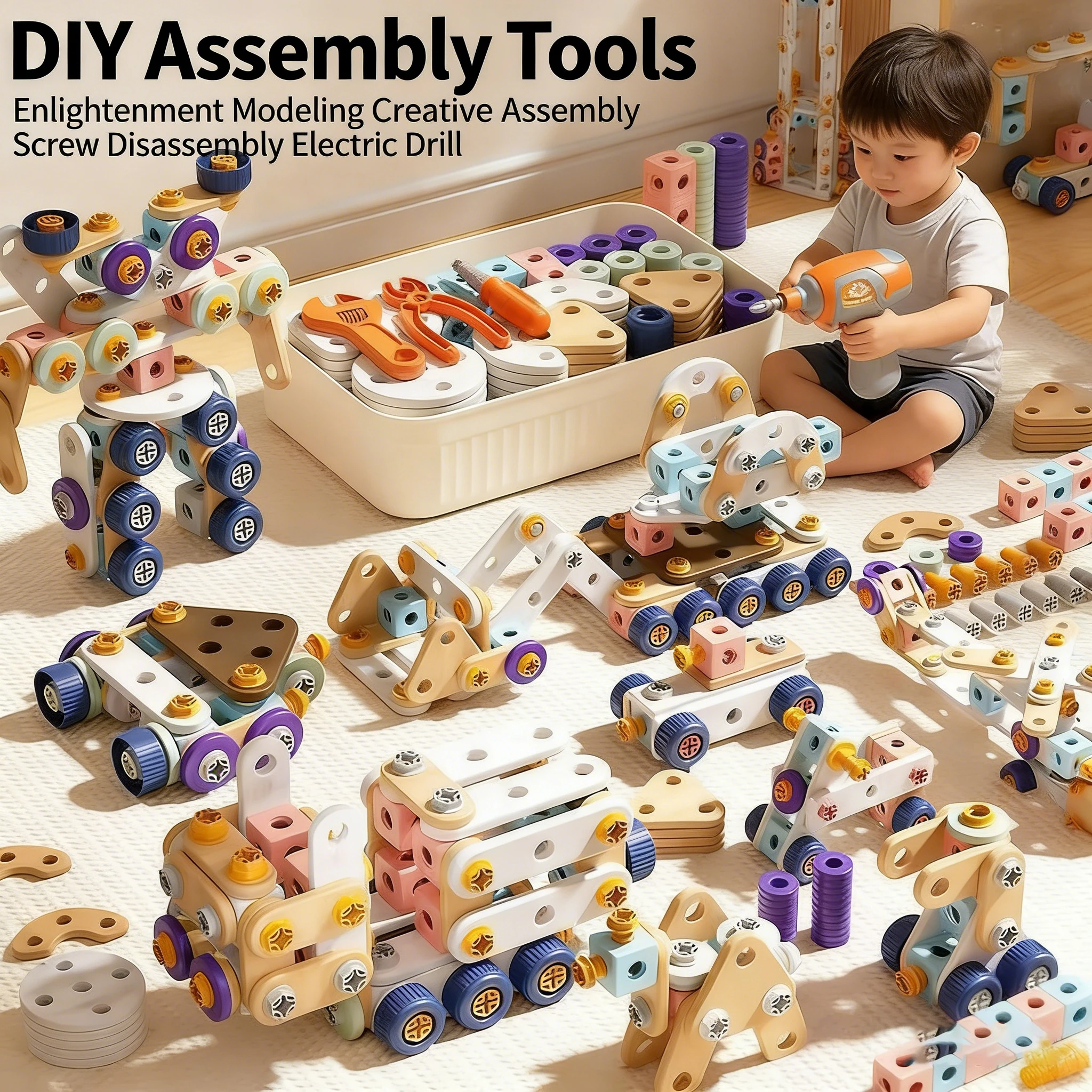 

Детский набор инструментов для сборки, игрушка-конструктор STEM, развивающие игрушки Монтессори, подарки для мальчиков и девочек, с опциональной электрической дрелью и ящиком для инструментов