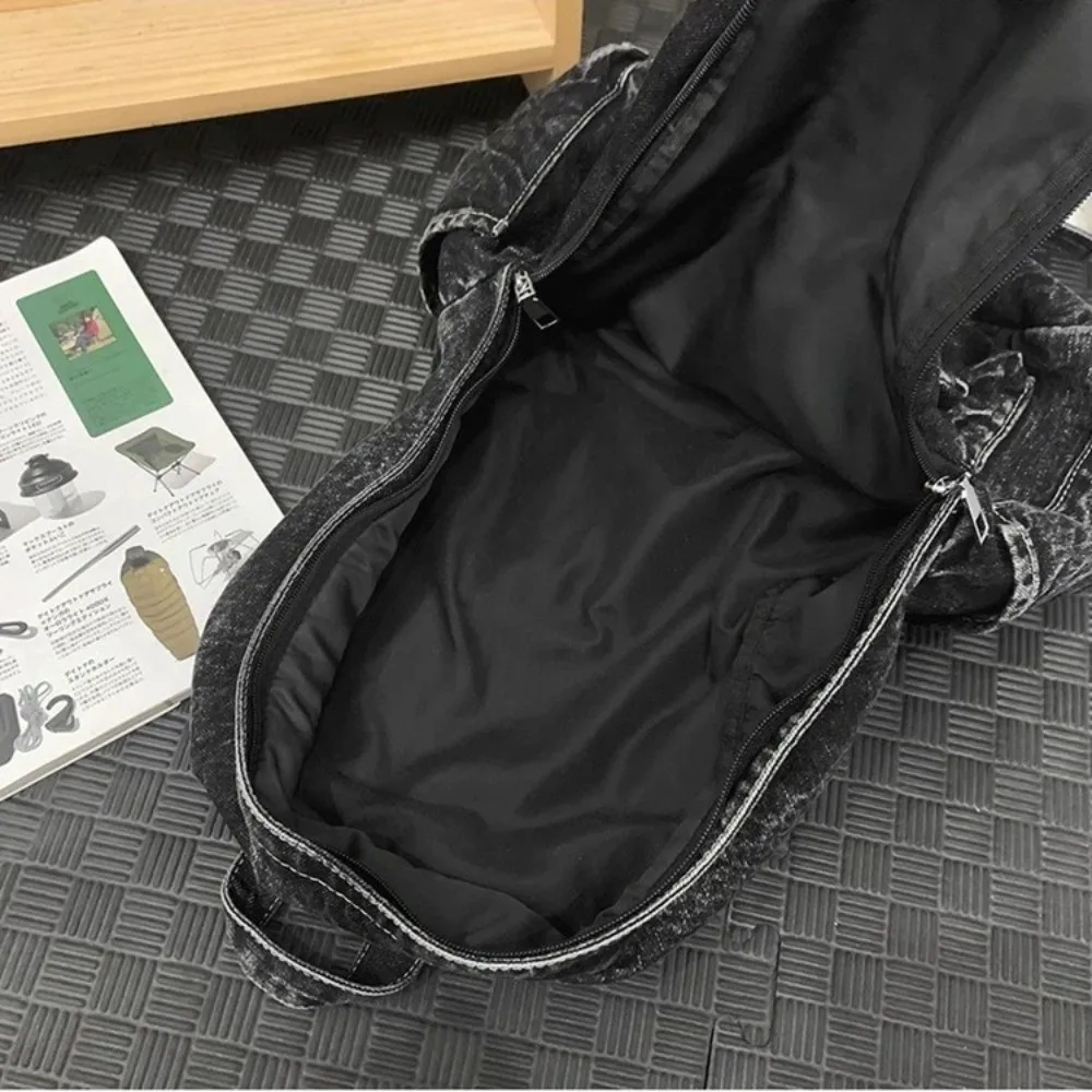 Fashion Lightweight Denim Backpack Multi-pocket Large Capacity Shoulder Bag Solid Color School Bag Men