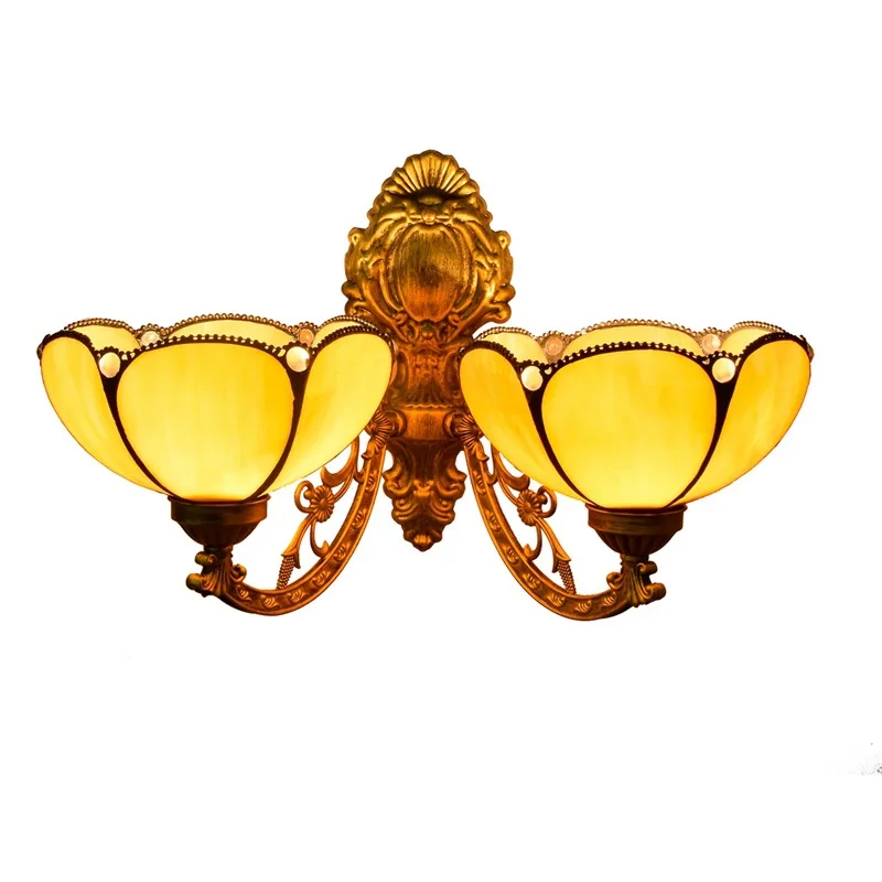

Tiffany Corridor Double Head Wall Light American Mediterranean Creative Stained Glass Living Room Dining Room Glazed Light