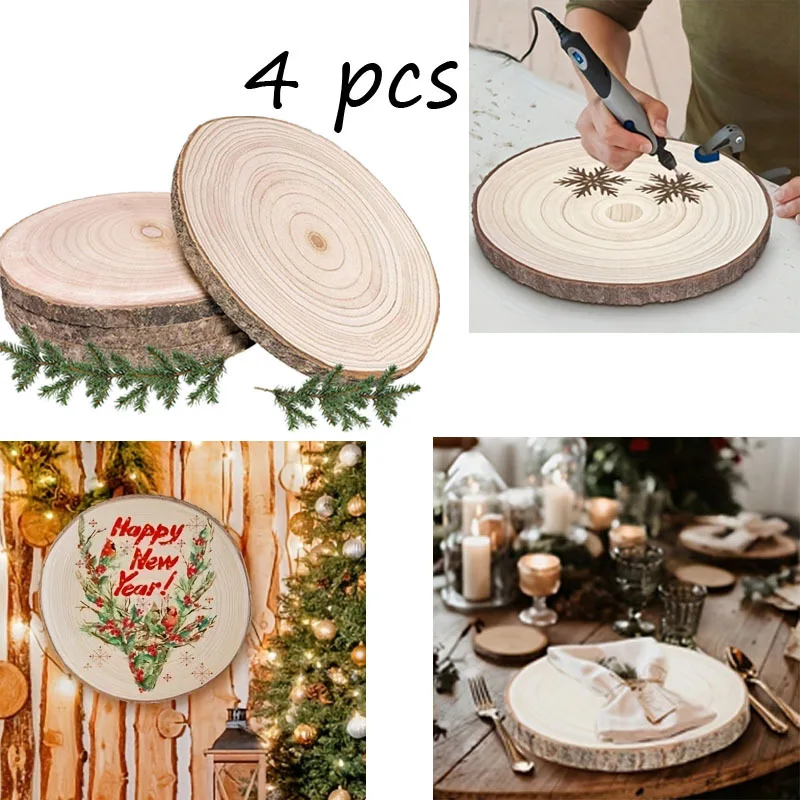 4 Piezas de Rodajas de Madera Natural Gruesas y Redondas sin Acabado, Discos de Tronco con Corteza de Árbol, para Manualidades, Bodas, Pintura, Decoración de Cocina