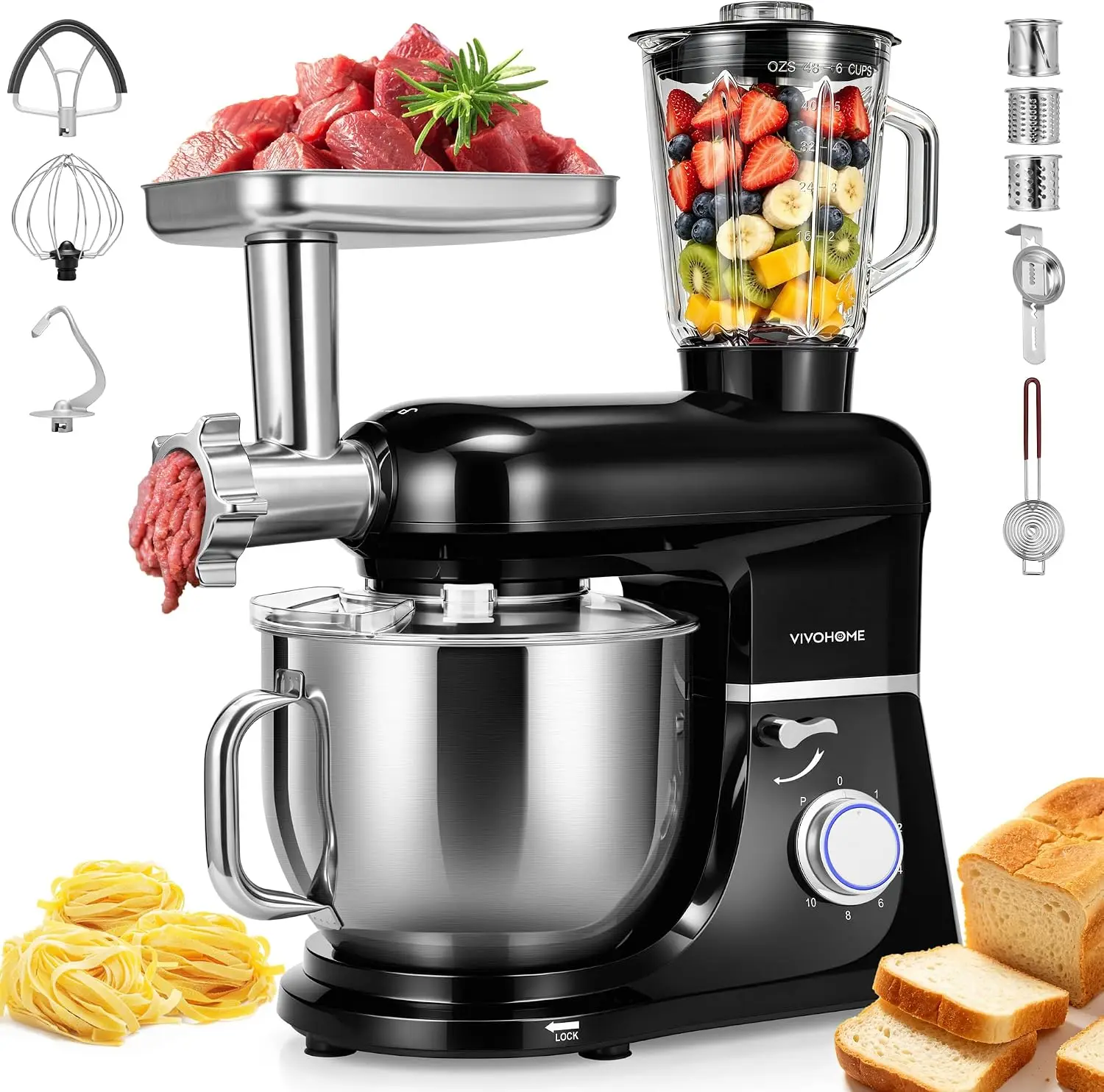6-in-1 Stand Mixer, 8.5-Quart Tilt-Head Mixer, 10 Speeds, Black