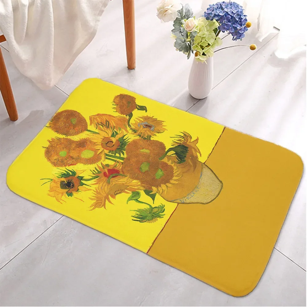 

HX Fashion Door Mats Van Gogh Oil Painting Sunflower Starry Night 3D Printed Floor Rugs Carpet Kitchen Mat Dropshipping