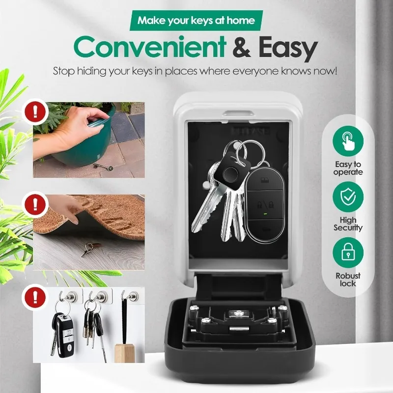 Key Lock Box Wall-Mount Secret Code Security Safe Secret Organizer Box No Key Home Office Weatherproof Safe Key Keeper