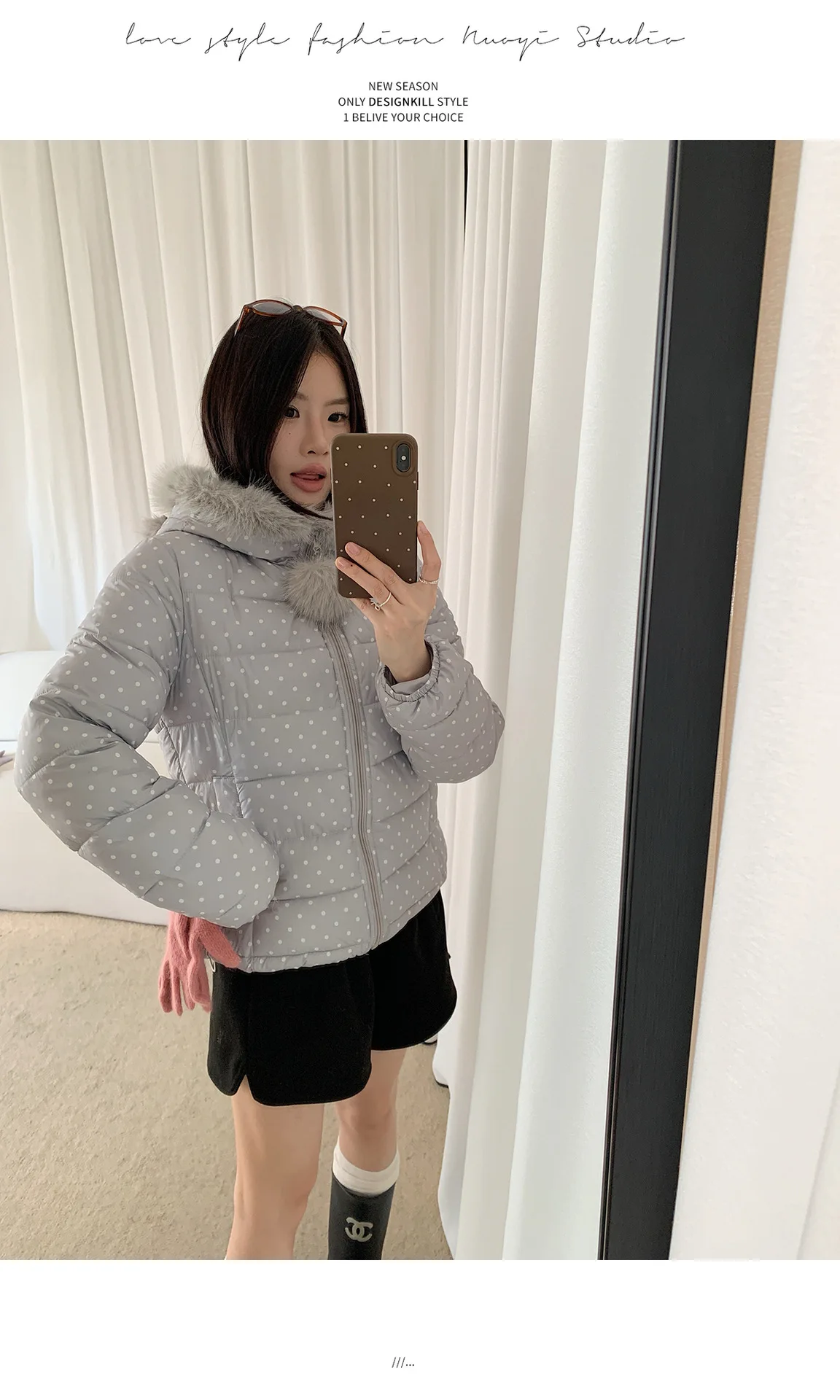 Retro New Polka Dot Long-sleeved Hooded Cotton Jacket Women's Winter Versatile New Thickened Warm Down Cotton Versatile Jacket
