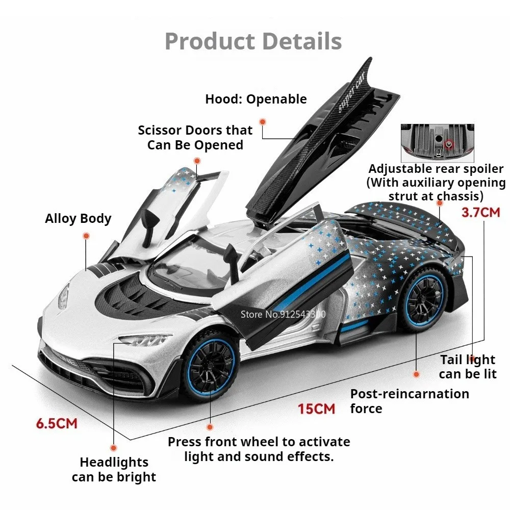 1:32 Scale One GT Car Model Toy Doors Opened Sound Light Models Pull Back Alloy Diecast Supercar for Friend Holiday Presents